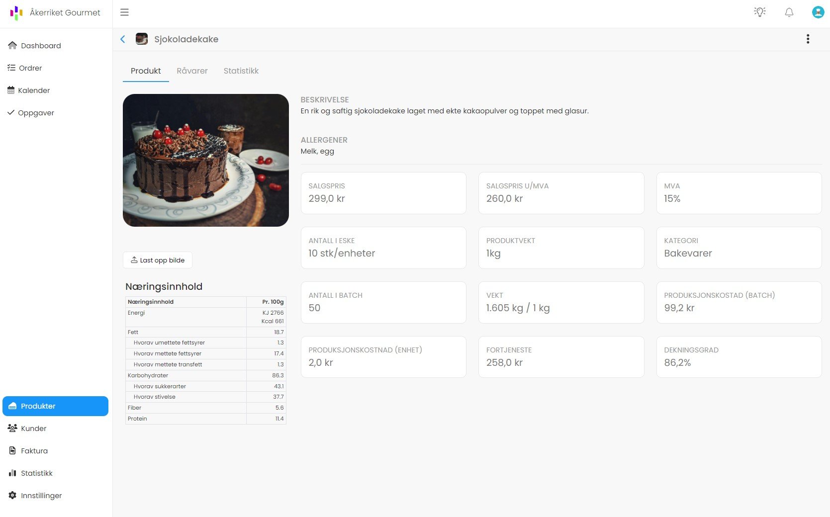 Detaljer om et produkt i Arbeidsliste
